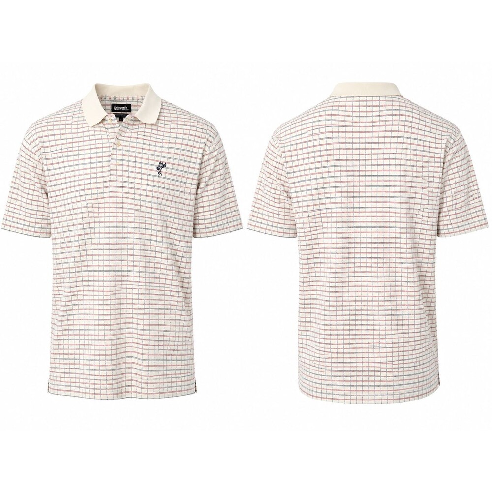 Ashworth Golf Polo Shirt XL Cream Plaid Check Short Sleeve Mercerized Cotton
